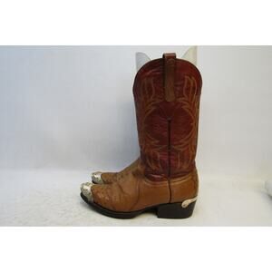Cuadra Mens Size 7.5 D Brown Leather Ostrich Metal Cap Toe Cowboy Western Boots